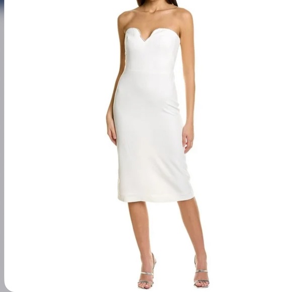 ML Monique Lhuillier Midi Dress Rhinestone Embellished Strapless Size 4 NWT